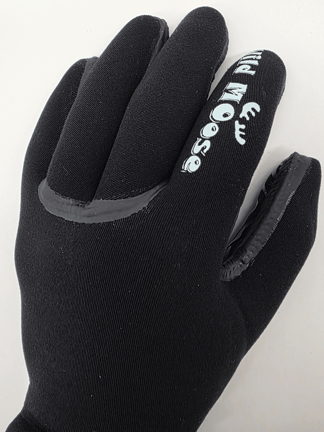 Black glove with a brand logo on a white background