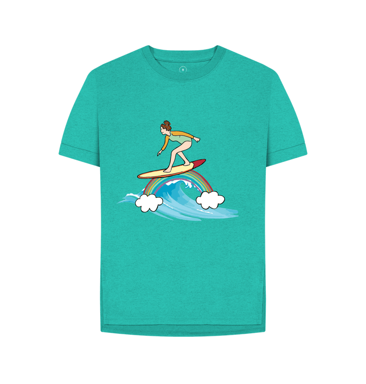 Seagrass Green 'SURF THE RAINBOW' Recycled Relaxed Fit Ladies Tee