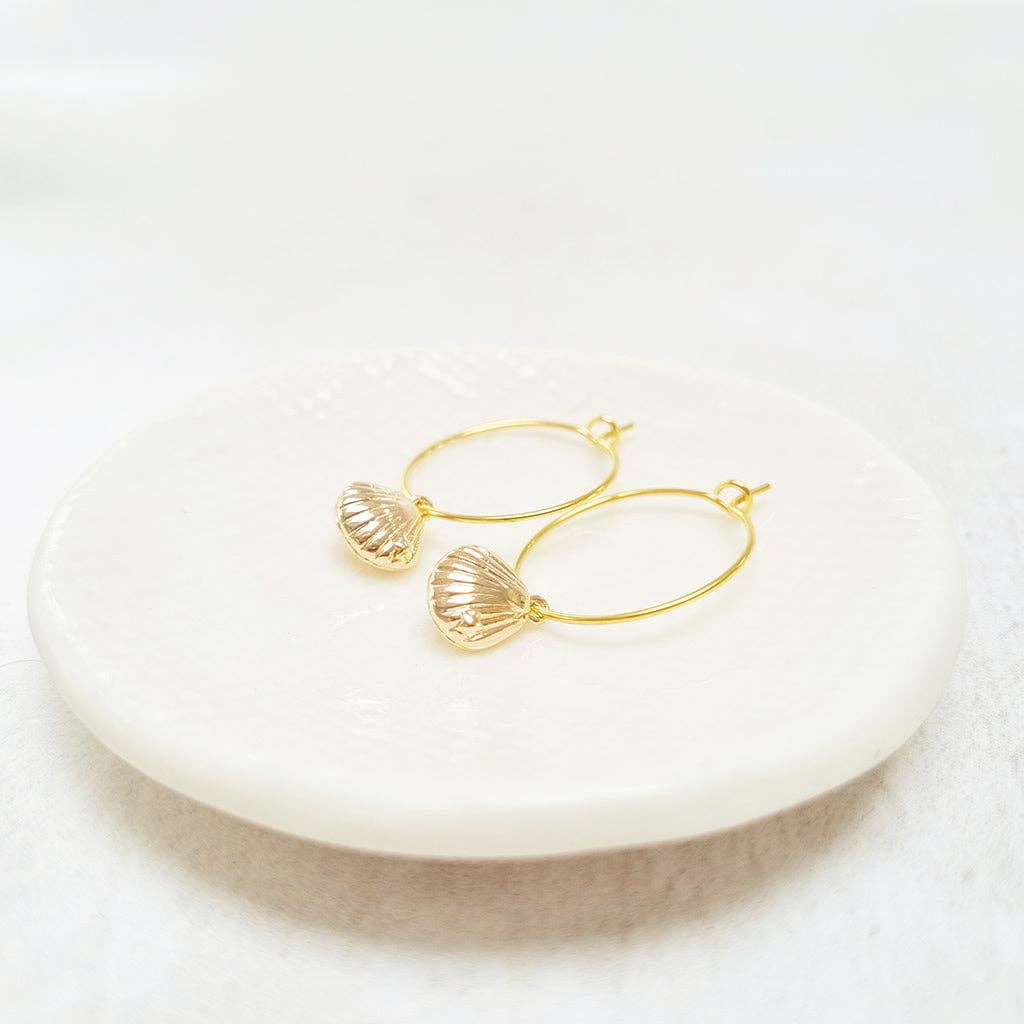 Gold Plated Seashell Hoop Earrings in a Bottle