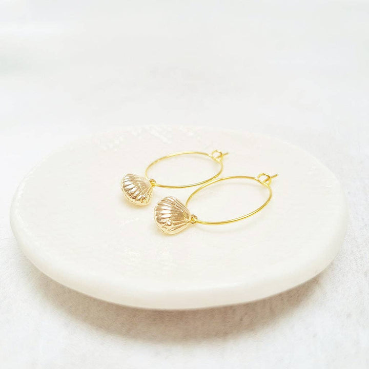 Gold Plated Seashell Hoop Earrings in a Bottle