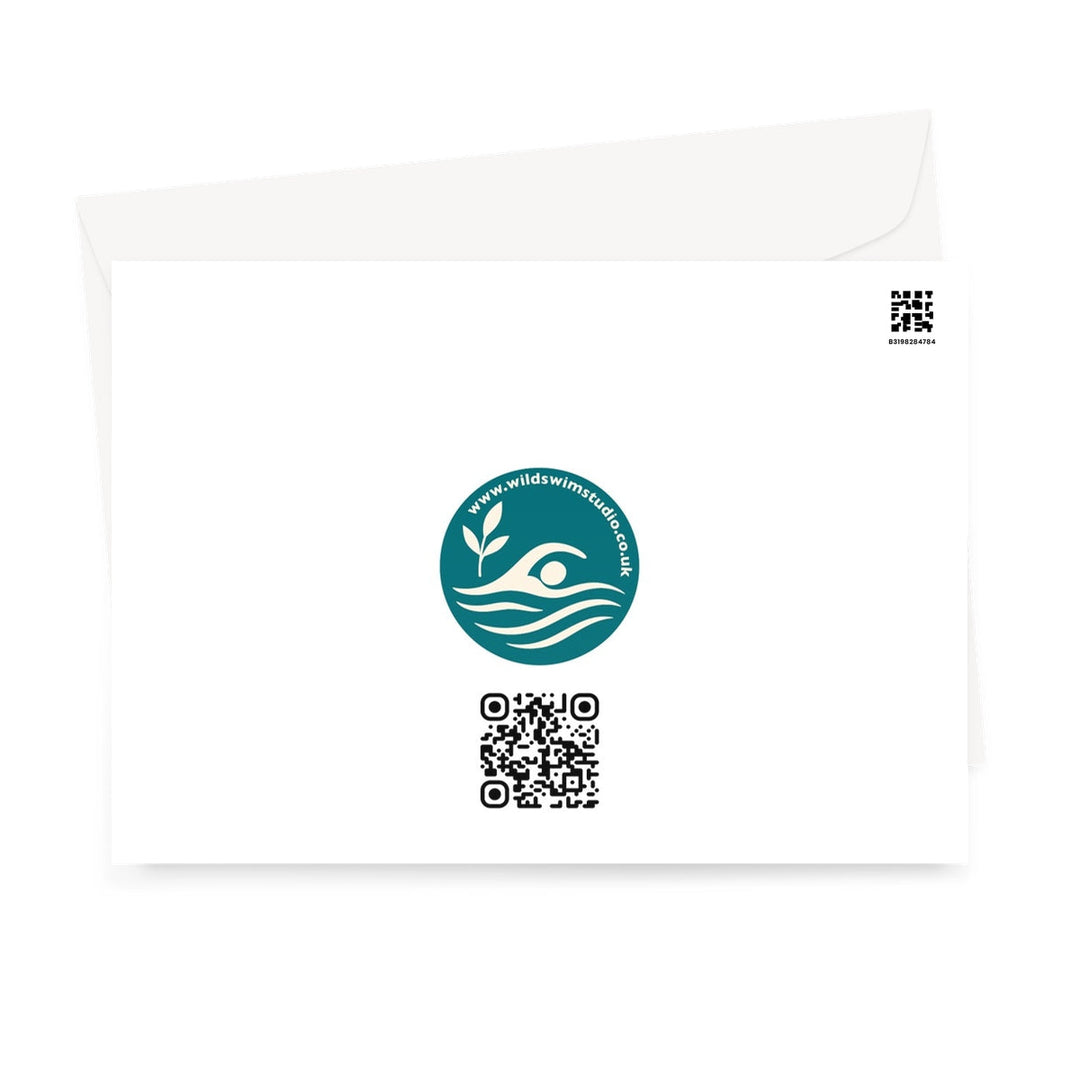 Back of Ho Ho Hypothermia wild swimming Christmas card with envelope, printed on premium 330 gsm card, blank inside.