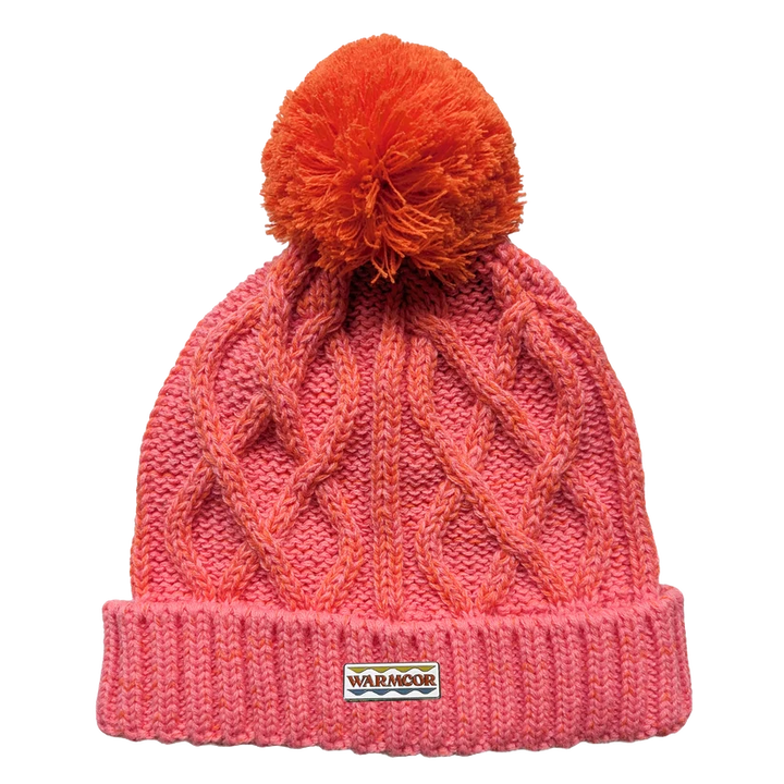 Cable Knit Bobble Hat - Orange &amp; Coral