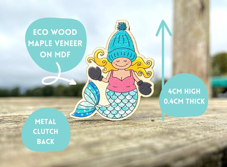 Mermaid Wild Swimmer Wooden Pin Badge