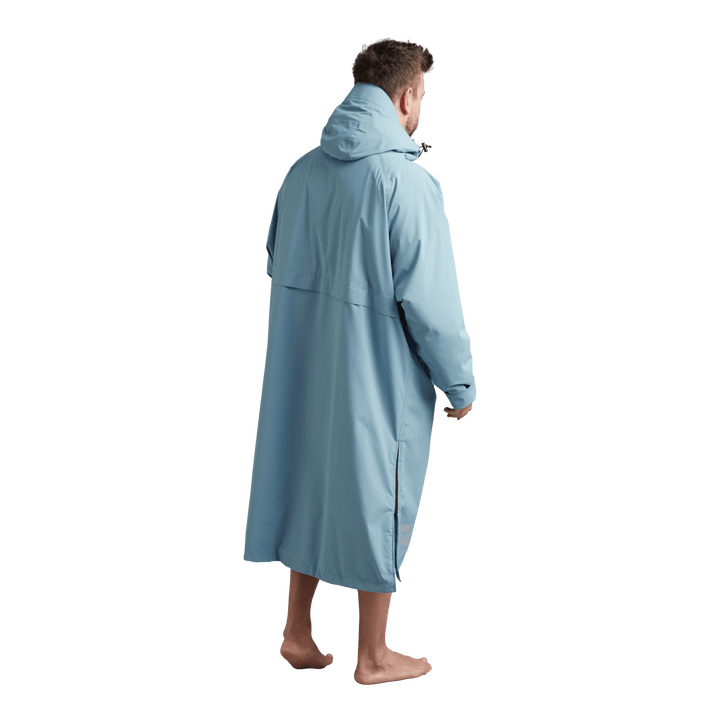 Back view of Red Alter Evo men’s long sleeve waterproof changing robe in Alpine Blue.