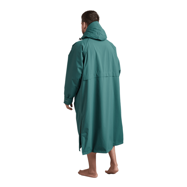 Back view of Red Alter Evo men’s long sleeve waterproof changing robe in Deep Teal.