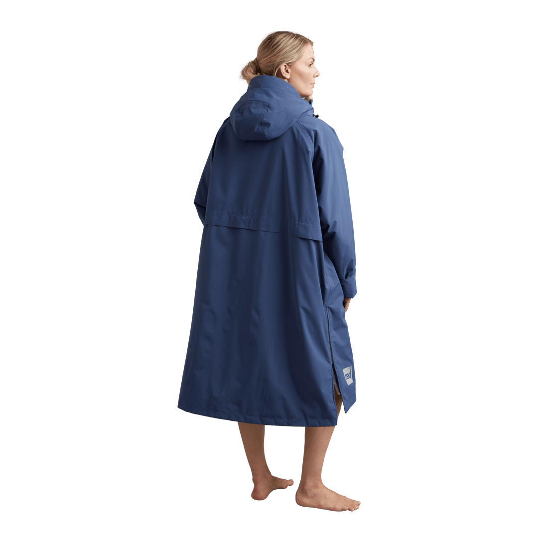 Back view of Red Alter Evo women’s long sleeve waterproof changing robe in Admiral Blue.