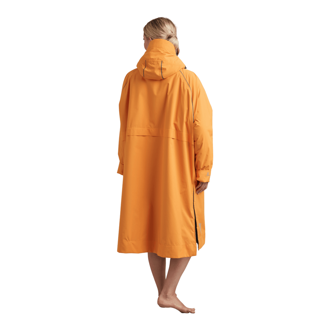 Back view of Red Alter Evo women’s long sleeve waterproof changing robe in Bitter Orange.