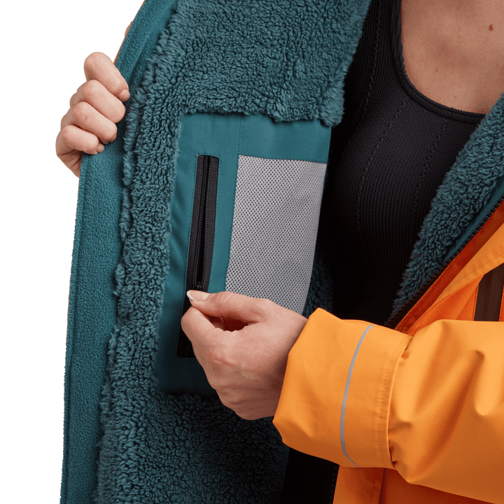 Red Alter Evo women’s long sleeve waterproof changing robe in Bitter Orange with inside zipped pocket.