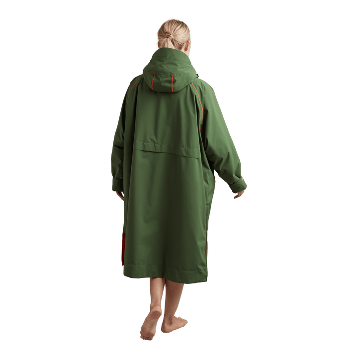 Back view of Red Alter Evo women’s long sleeve waterproof changing robe in Forest Green.