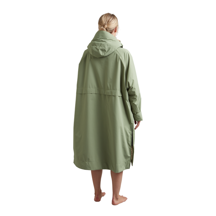 Back view of Red Alter Evo women’s long sleeve waterproof changing robe in Sage Green.