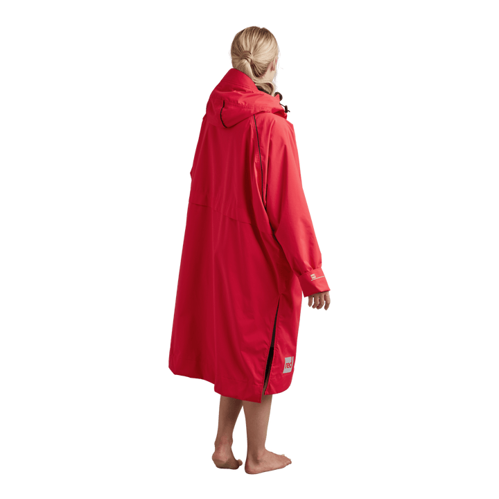 Back view of Red Alter Evo women’s long sleeve waterproof changing robe in Siren Red.