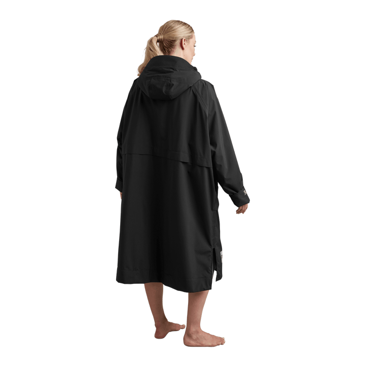 Back view of Red Alter Evo women’s long sleeve waterproof changing robe in Stealth Black.