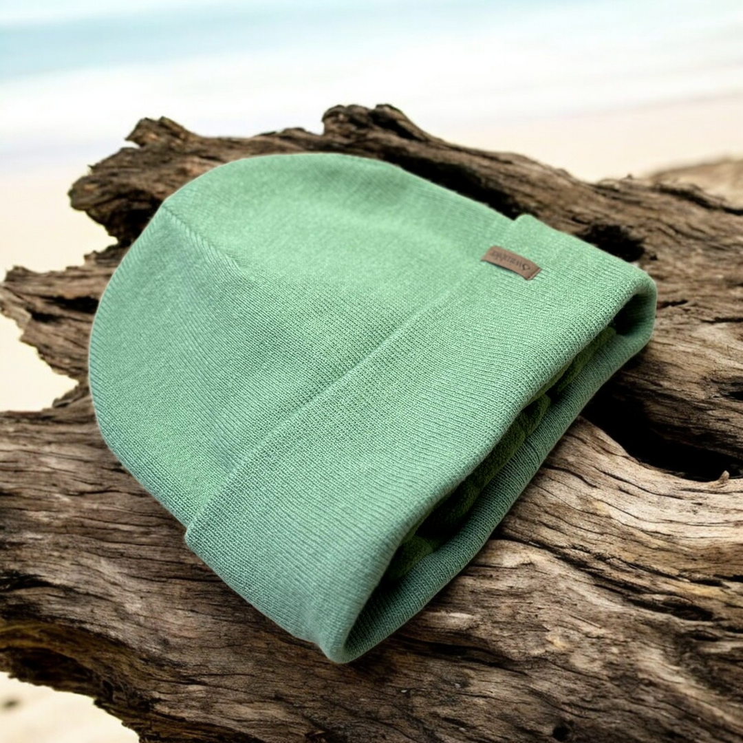 Swimbler Forest Green Waterproof Beanie with triple-layer protection, warm fleece lining and waterproof membrane — Outdoor Swimmer Shop.