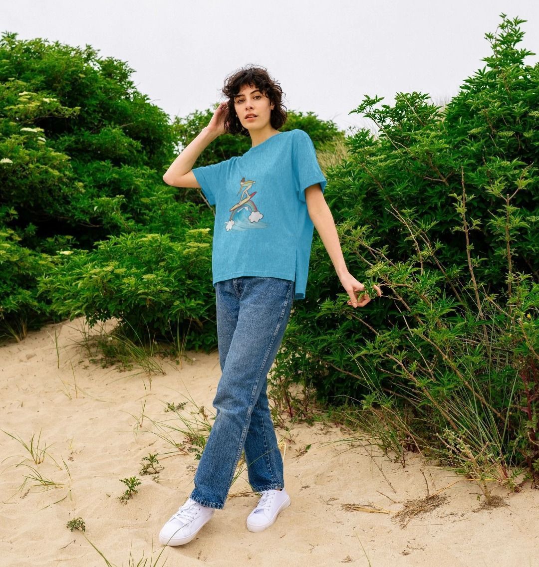 'SURF THE RAINBOW' Recycled Relaxed Fit Ladies Tee