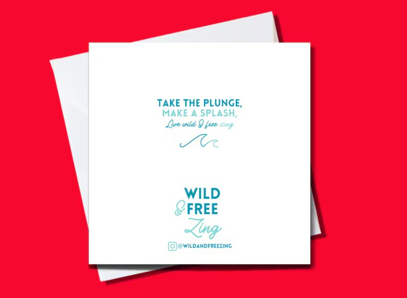 Reverse of Wild & Free Zing greeting card showing brand logo and design details.