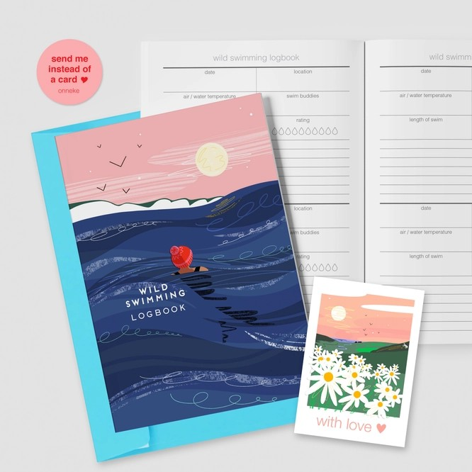 A5 wild swimming logbook with illustrated cover – eco-friendly notebook to record 70 outdoor swims.