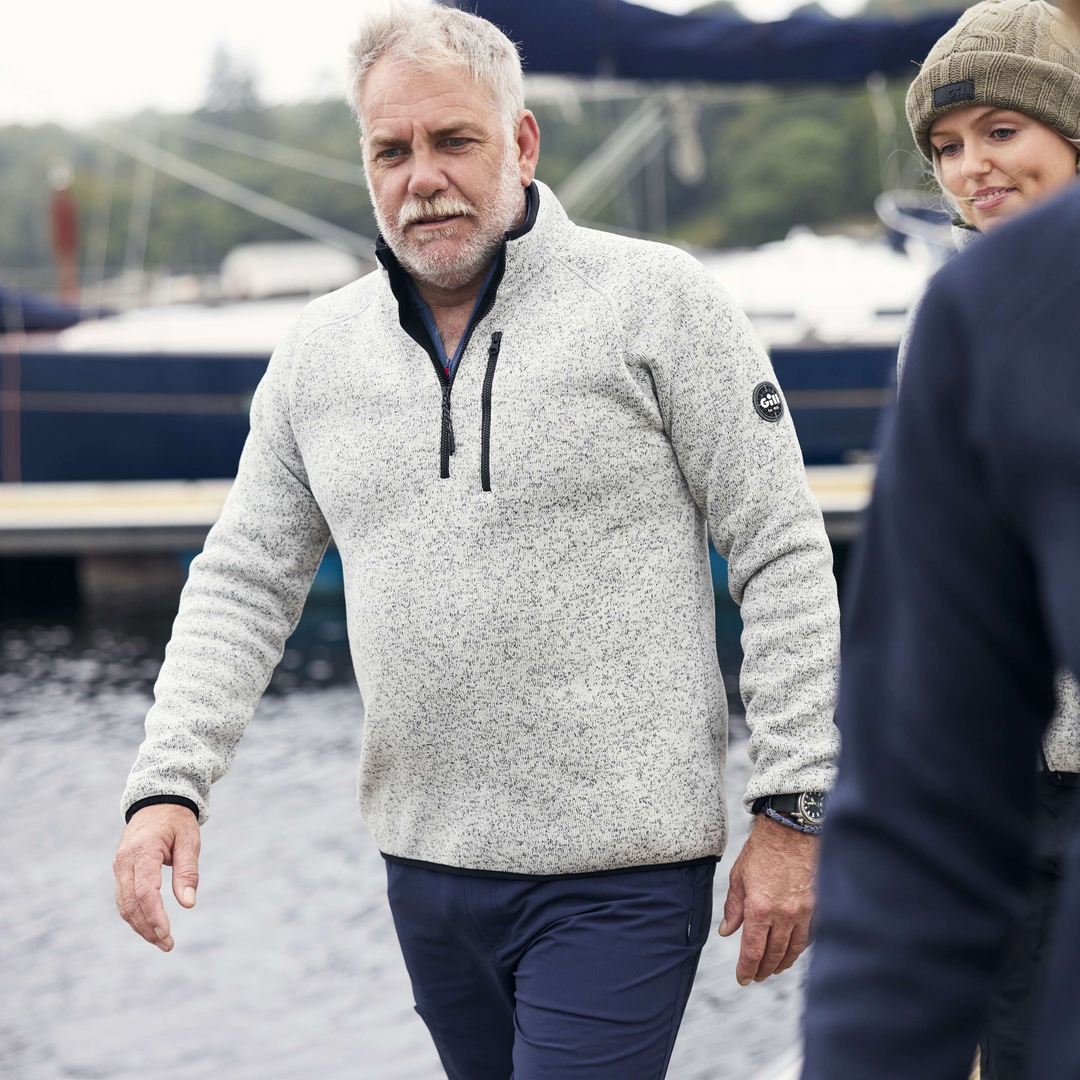 1/4 Zip Neck Knit Fleece - Grey Marl