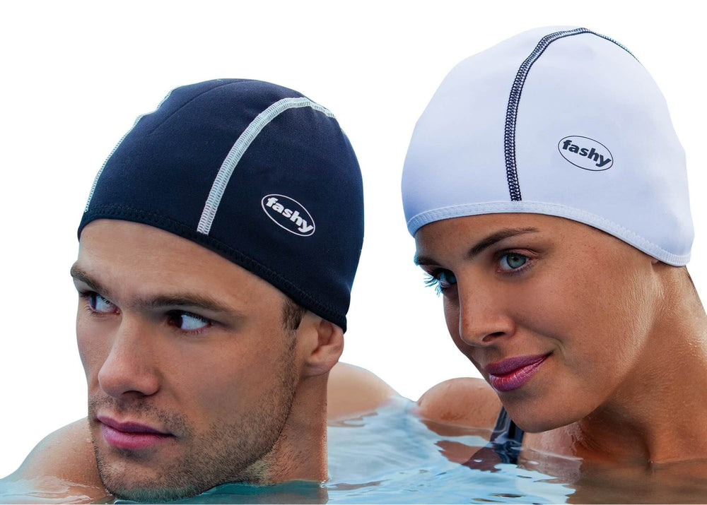 Black Neoprene Swimming Cap by Fashy For Open Water Swimming - Fine Saratoga Ltd