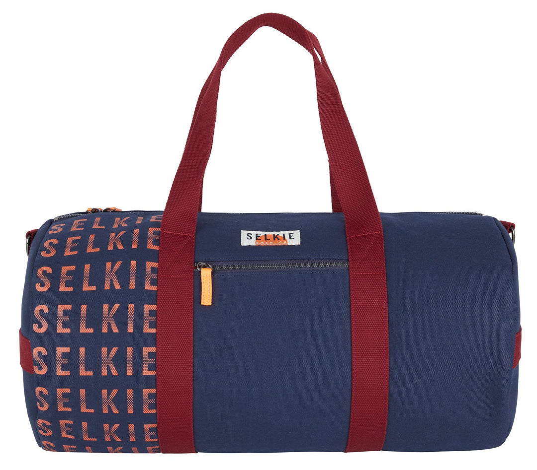 CANVAS BARREL BAG - NAVY with Logo