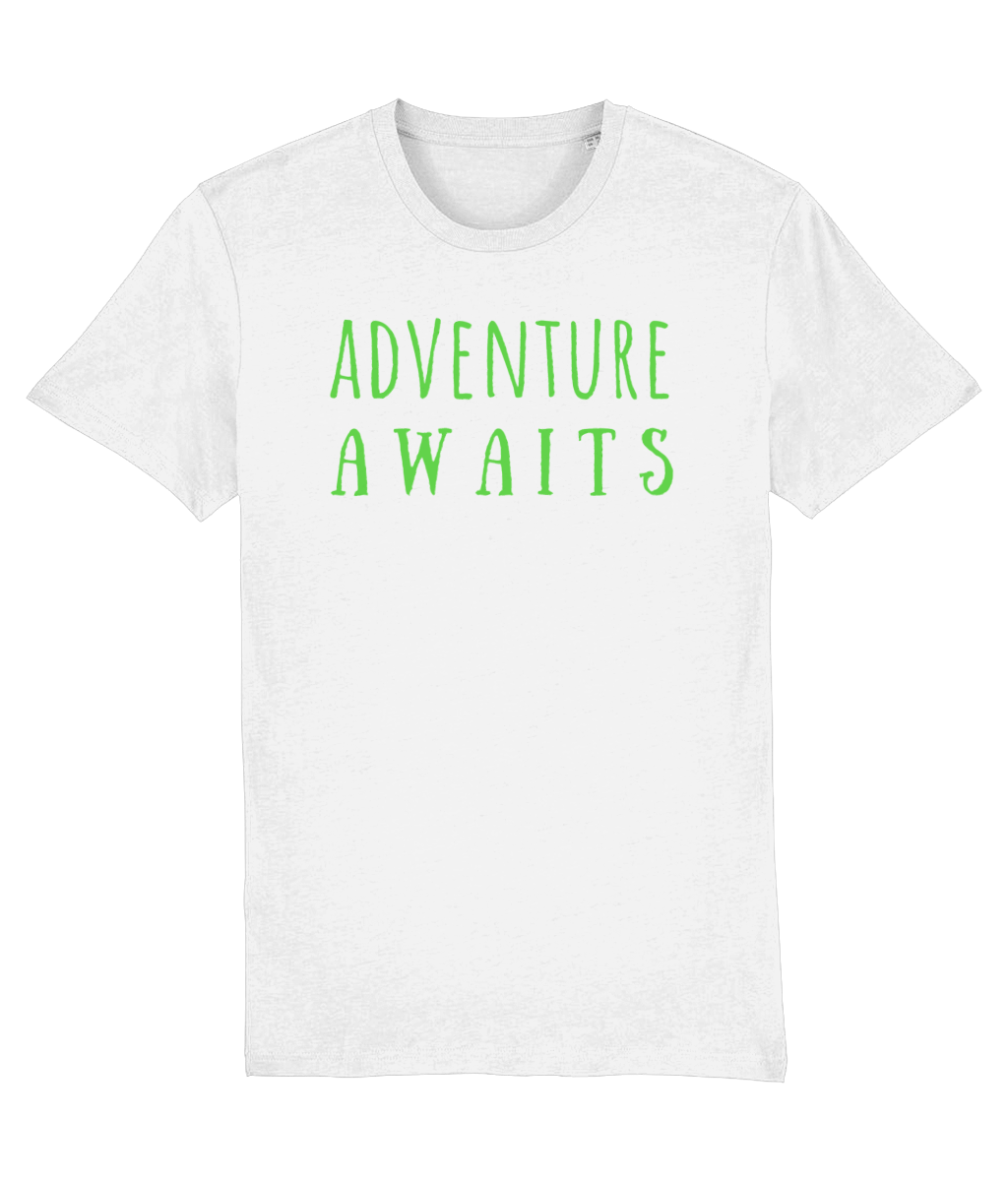 Adventure Awaits Writing Unisex Organic Cotton T-shirt