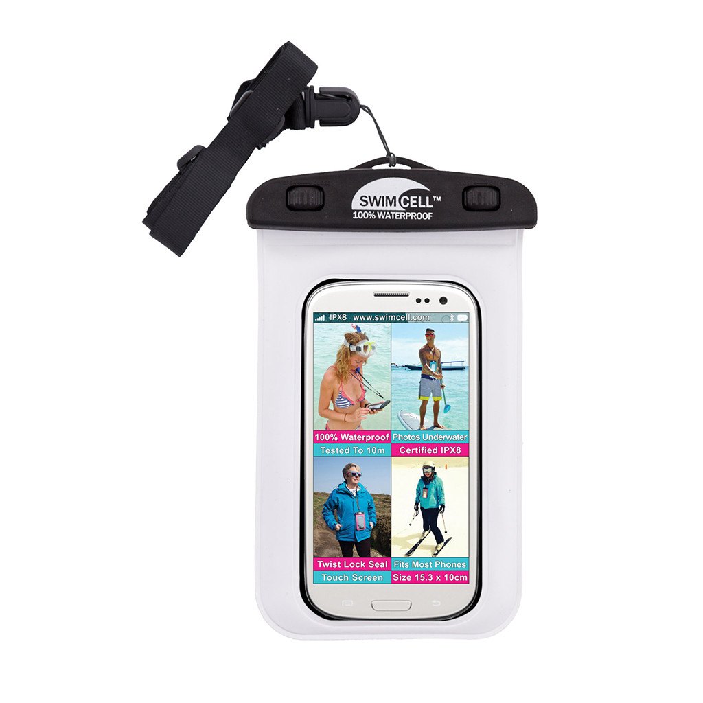 SwimCell waterproof case for phone white with insert and lanyard