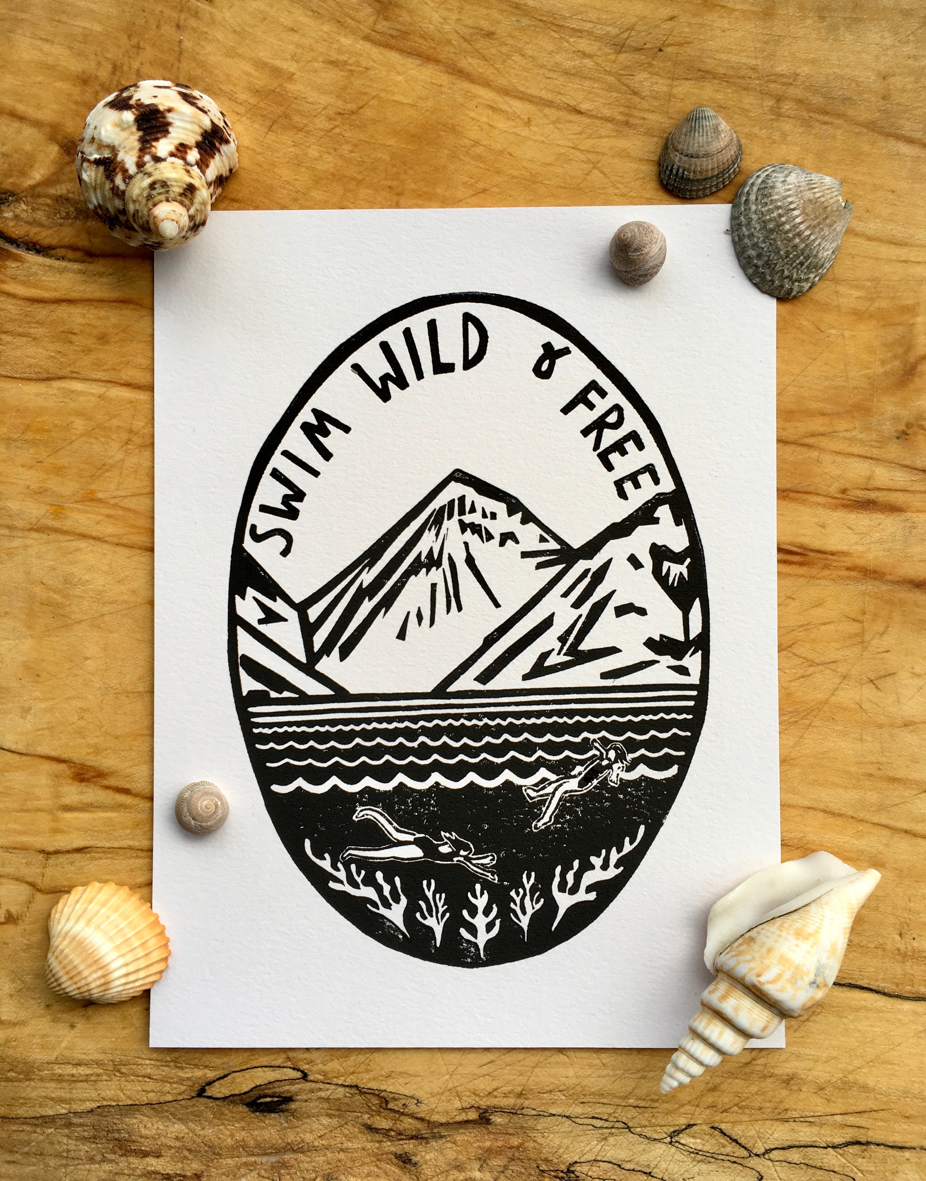 Linocut Print - Swim Wild and Free