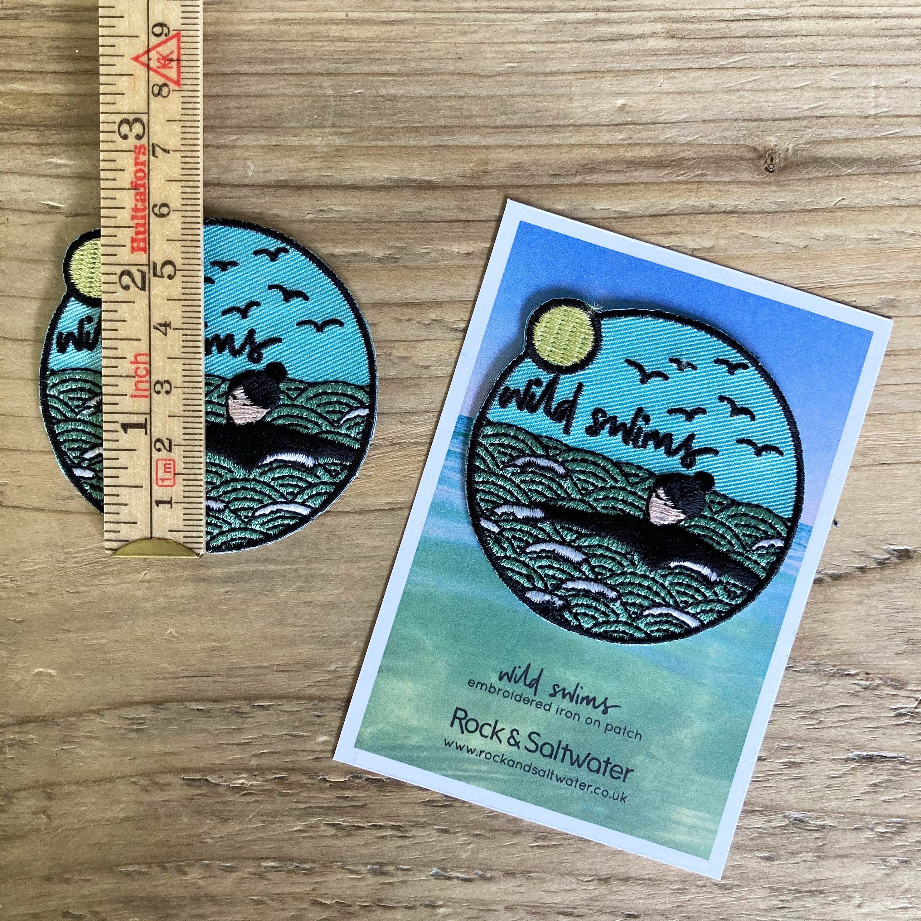 Wild swims embroidered badge