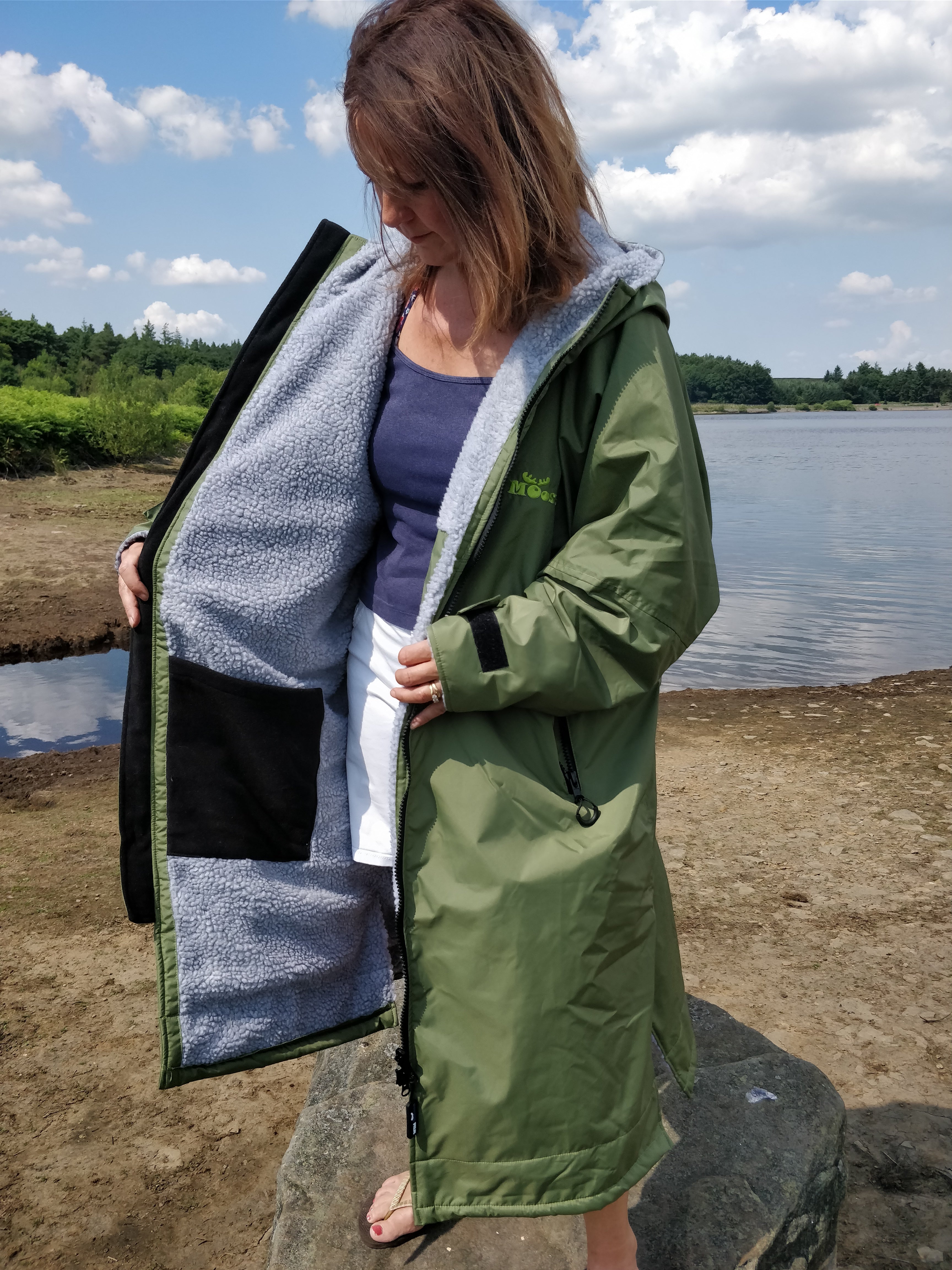 Natural Moose Eco - long sleeve changing robe - moss green/slate grey